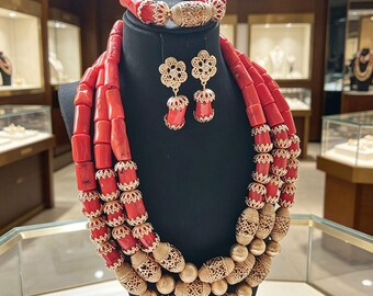 Coral Bead Jewelry Set: Nigerian Wedding, Prom, Bridal