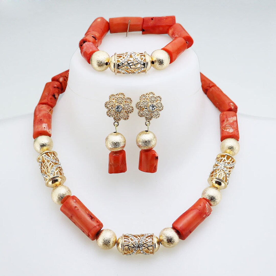 Bridal Jewelry Set Coral Bead Jewelry Set for Weddings Etsy