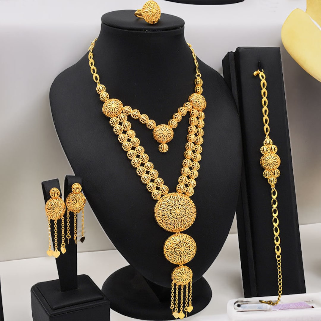 Buy Luxury Gold Jewelry Set,24k Dubai Gold for Nigeria Wedding Jewelry  Set,bridal Jewelry Set Online in India