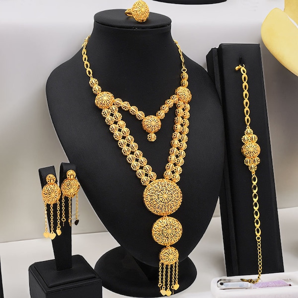 Luxury gold jewelry set,24K dubai gold for Nigeria wedding jewelry set,bridal jewelry set