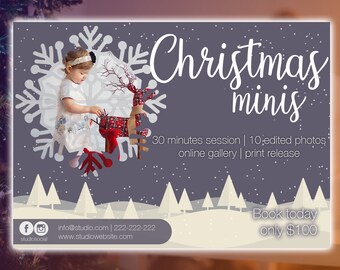 Christmas Mini Session Template, Winter Minis, Photography Marketing board, Psd template, social media