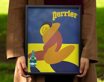 Perrier Embrace Vintage Art Print: Bernard Villemot Retro Poster (Digital Download)