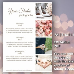NEW 2020!! EDITABLE PDF &gt;&gt; Photography pricing template, photography pricing board, photography price template, Photography Marketing board