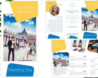 Wedding Photography Trifold Brochure Template, Photography price template Welcome Guide, Flyer, Photography Magazine Guide