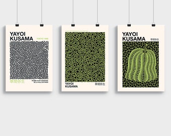 Yayoi Kusama Inspired Set of 3 Prints, Gallery Wall Set, Yayoi Kusama Poster, Digital Print Set, Yayoi Kusama Print, Green, Lime