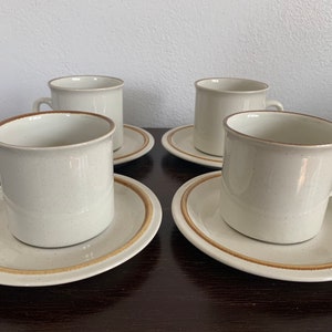 Sunmarc Pantry Collection - Stoneware - Honey - Cups and Saucers - Set of Four (4)