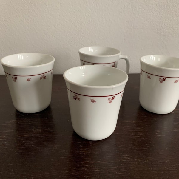 Vintage Corning Ware / Pyrex Burgundy Rose Pattern Coffee Mugs