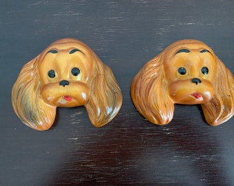 Vintage Chalkware Dog Faces Heads - Set of Two (2)