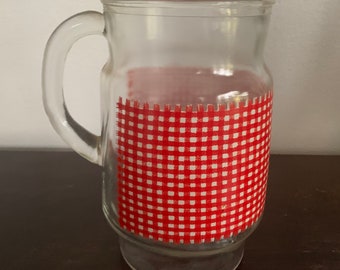 Vintage Anker Hocking Trinken Krug rot weiß Check plaid Gingham