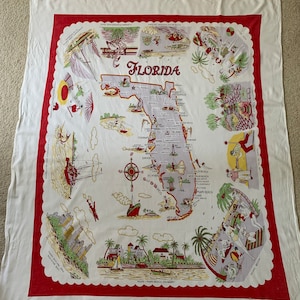 Vintage Midcentury Florida souvenir tafelkleed kaart