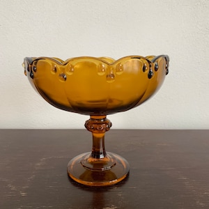 Vintage Amber Tiara Garland Teardrop Compote Pedestal Bowl Indiana Glass