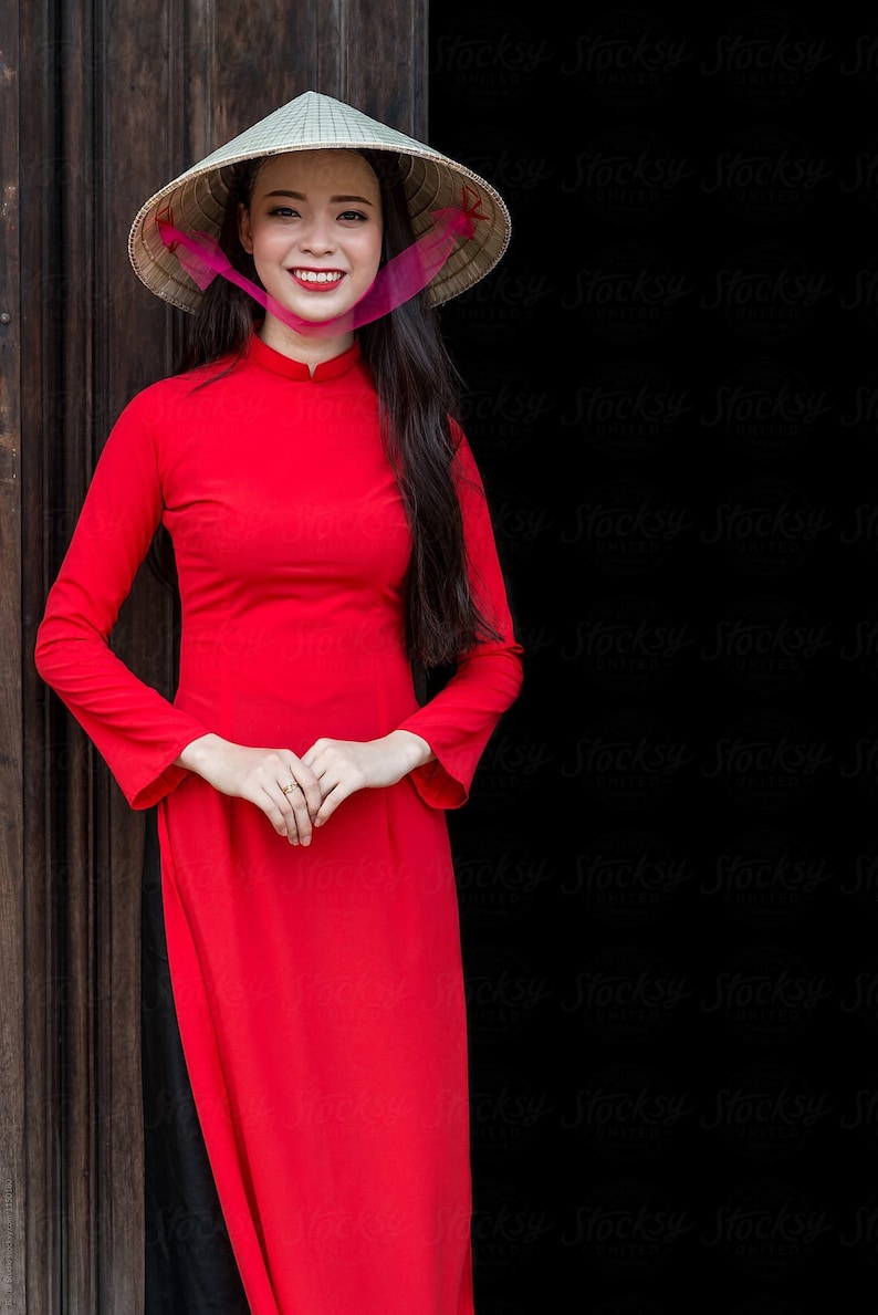 Red Vietnamese Traditional Ao Dai With Pants Fabric | Etsy