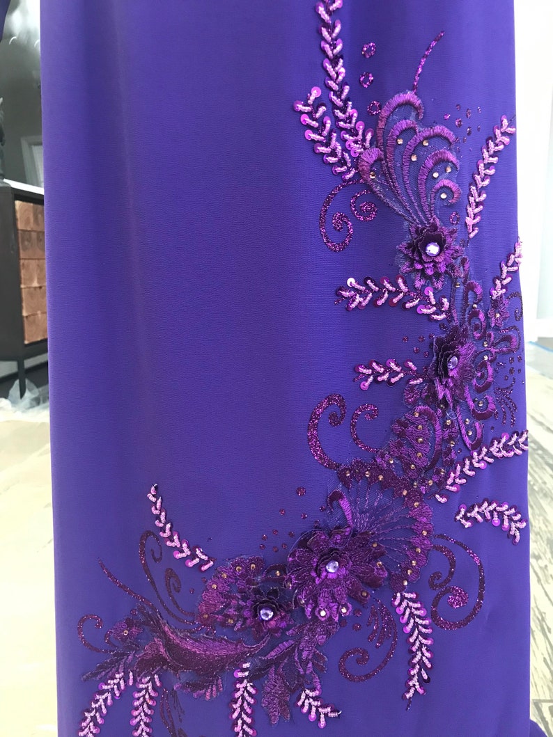Made in the USA Purple flower 3D Embroidery 2 Layers Vietnamese Custom Traditional Ao Dai