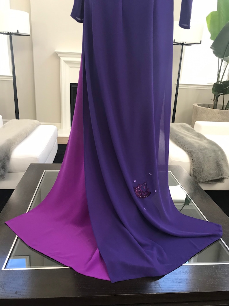 Made in the USA Purple flower 3D Embroidery 2 Layers Vietnamese Custom Traditional Ao Dai