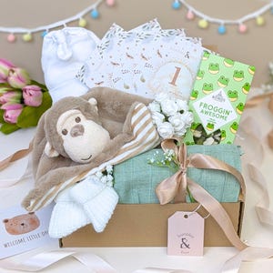 Caixa de presente Cheeky New Baby, Cesta de bebê unissex, Presente de chá de bebê, Presente perfeito para bebê, Presente para recém-nascido, Caixa de presente para bebê, Presente para nova mamãe, Cesta de bebê