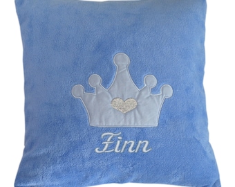 Cuddly pillow crown super fluff blue with name