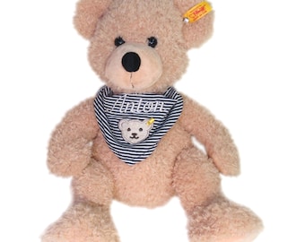 Teddy Bear Fynn with wish name on Bandana Navy