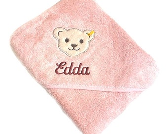 Hooded towel embroidered with desired name, pink,...