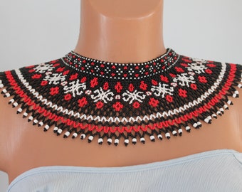 Ukrainian bead jewelry. Сollar Beaded necklace krywulka Seed bead collar kryza Vyshyvanka necklace Boho jewelry Kryvulka Ukrainian necklace