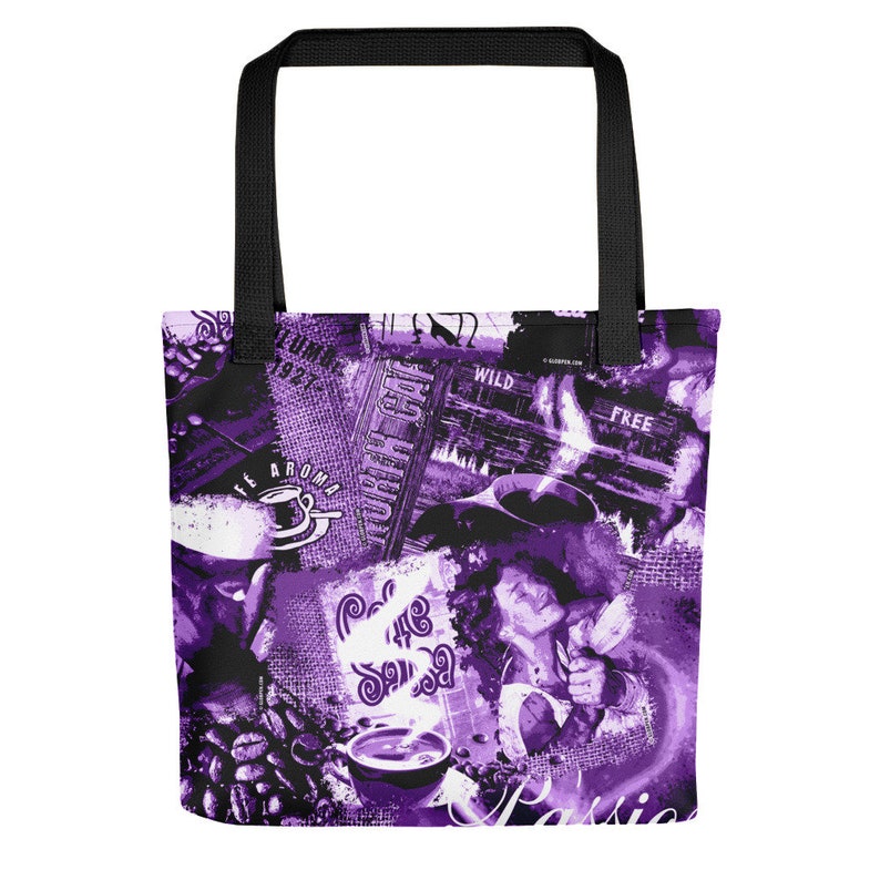 Womens Cafe Shopping Bag Globpen GP06CTB Nostalgia Coffee Tote Bag Large 15x15 Elegant Polyester Handle Bag Colorful two-sided Bag