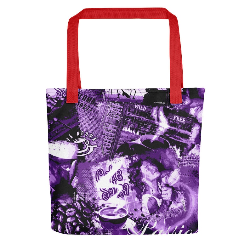 Womens Cafe Shopping Bag Globpen GP06CTB Nostalgia Coffee Tote Bag Large 15x15 Elegant Polyester Handle Bag Colorful two-sided Bag