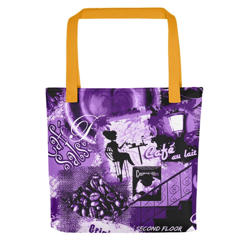 Womens Cafe Shopping Bag Globpen GP06CTB Nostalgia Coffee Tote Bag Large 15x15 Elegant Polyester Handle Bag Colorful two-sided Bag