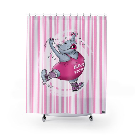 Hippo Shower Curtain 71x74 Hot Stuff Fitness My Funny Spa Etsy