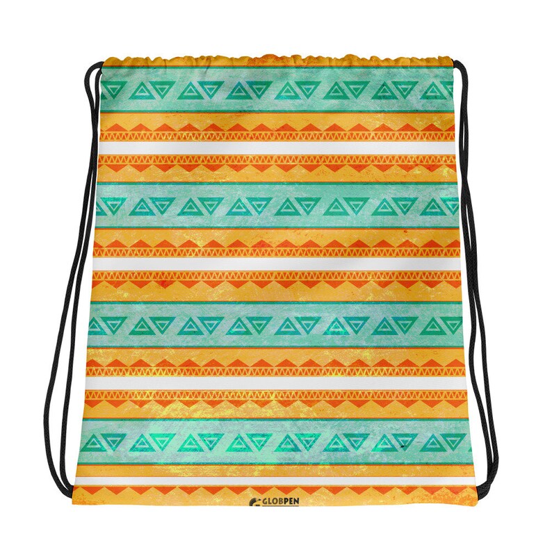 Drawstring Bag Tropic Surf beach bag light travel bag Ethnic Boho style Bohemian 2 sides tribal print Globpen GP3607D Gym Sport Bag