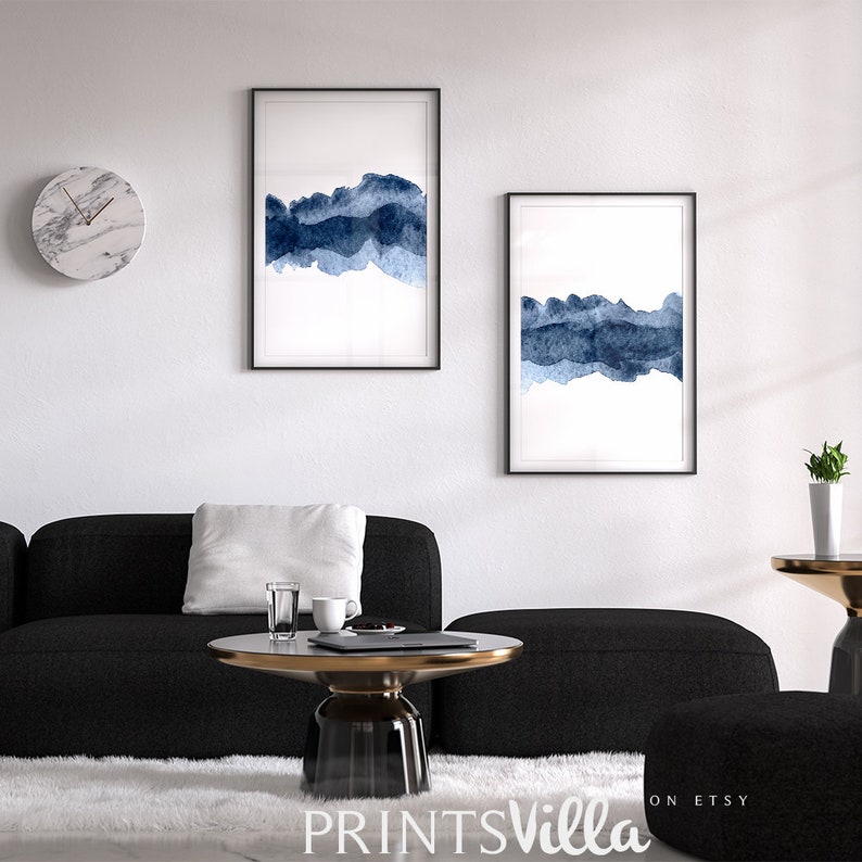 Minimalist Abstract Painting Blue Watercolor Print Set Of 2 Prints Abstract Wall Art Watercolor Set Abstract Watercolor Abstract Print