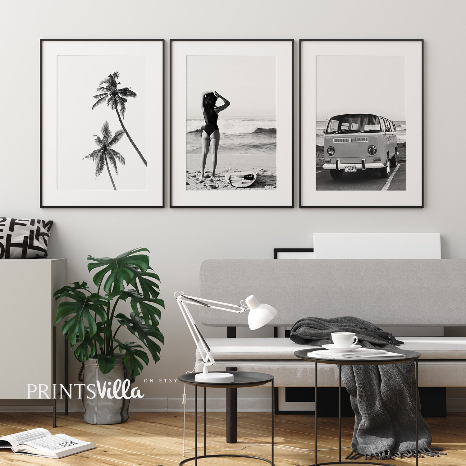 Surf Print Set Of 3 Wall Art Beach Print Palm Tree Print | Etsy