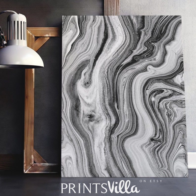 Black And White Painting Abstract Marble Wall Art Abstract Etsy