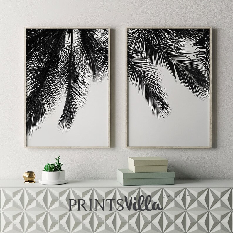 Black And White Palm Tree Print Set Of 2 Prints Palm Tree | Etsy