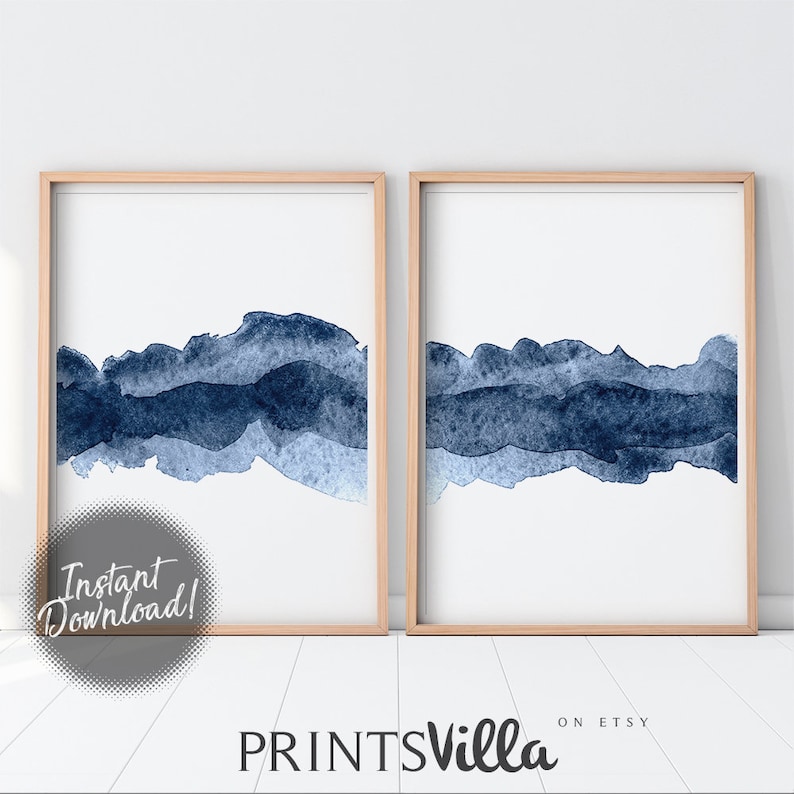 Minimalist Abstract Painting Blue Watercolor Print Set Of 2 Prints Abstract Wall Art Watercolor Set Abstract Watercolor Abstract Print