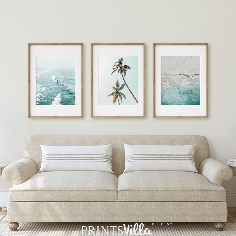 Beach Prints Surf Print Set Of 3 Wall Art Ocean Print Palm Etsy