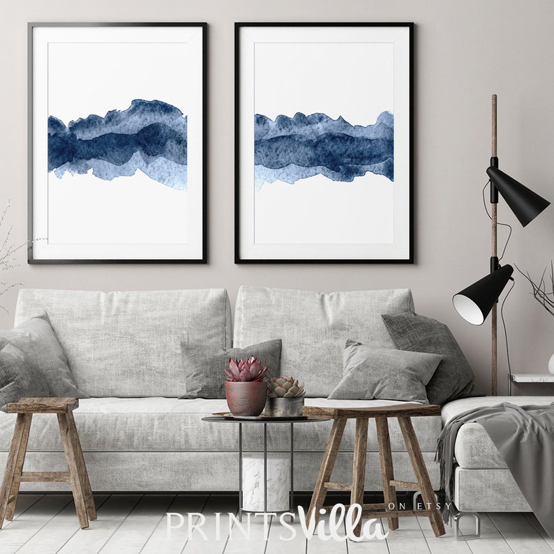 Minimalist Abstract Painting Blue Watercolor Print Set Of 2 Prints Abstract Wall Art Watercolor Set Abstract Watercolor Abstract Print