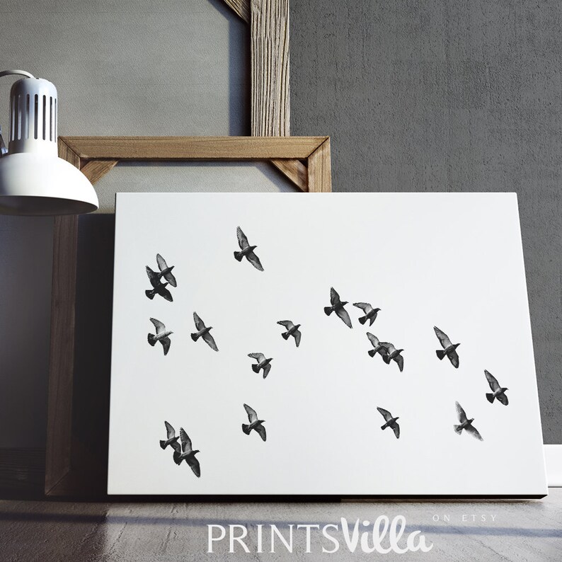 Birds Print Flock of Birds Wall Art Pigeons Print Printable | Etsy