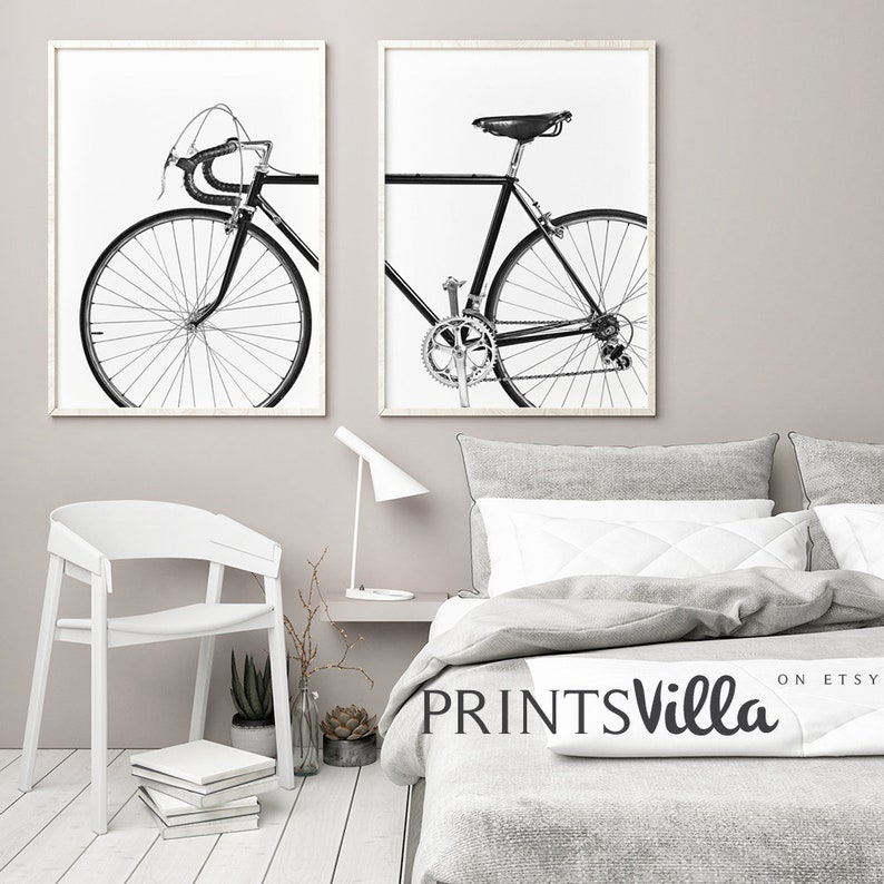 Bicycle Wall Art Set Of 2 Prints Bike Print Black And White | Etsy