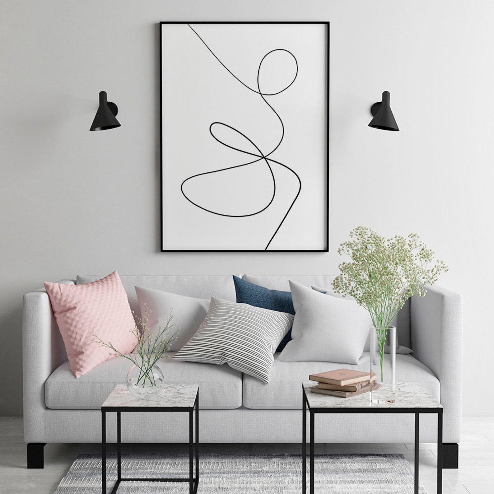 One Line Wall Art Line Drawing Print Neutral Abstract Wall Etsy
