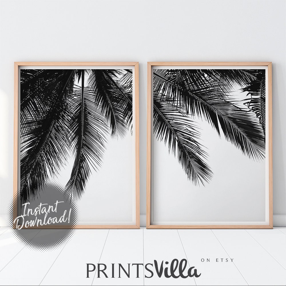 Black And White Palm Tree Print Set Of 2 Prints Palm Tree Etsy