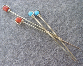 veil pins, brass, one pair