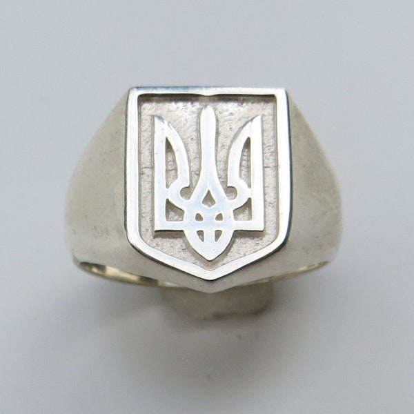 Ukrainian Trident Tryzub Symbol Unisex Ring Silver Trident Ring, Greek Mythology God, Roman God Neptune, Signet ring, Gift for him