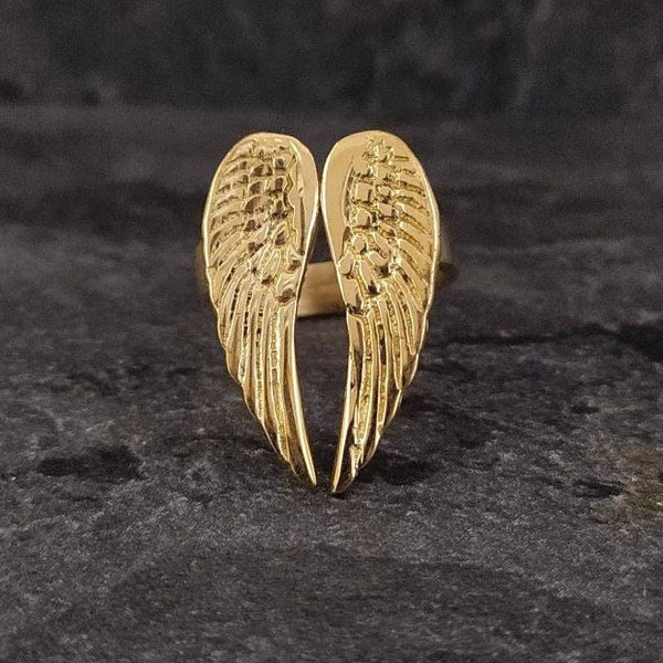 Sterling Silver Adjustable Angel Wings Ring, Gold Feather Ring, Eternity Wings Ring, Silver Dainty Ring, Princess Angel Ring, Promise Ring