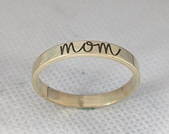 Custom Stacking MOM Ring, New Mom Ring, Double Sided Engraved Rings, Secret Personalized Message Ring, Skinny Stacking Band Ring