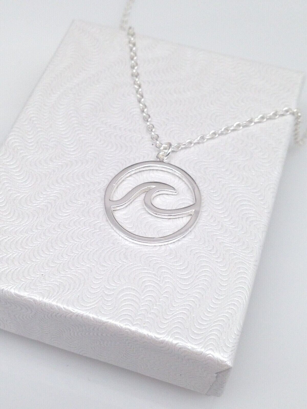 Sterling Silver Ocean Wave Disc Pendant By