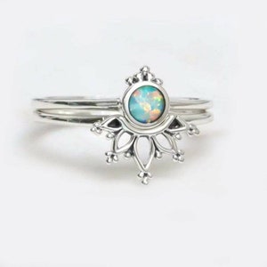 Natural opal ring, sterling silver ring, stacking couple ring, crown ring silver, thin silver ring, women's silver ring, gift for her image 2