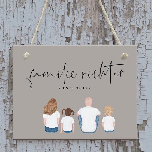 Personalisiertes Schild Familie, Namensschild Haustür, personalisiertes Türschild Familie mit Kindern, Geschenk zum Einzug