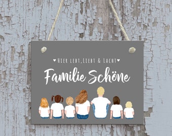 Cartello personalizzato famiglia, targa porta d&#39;ingresso, cartello porta personalizzato famiglia con bambini, regalo di inaugurazione della casa