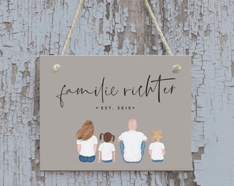 Personalisiertes Schild Familie, Namensschild Haustür, personalisiertes Türschild Familie mit Kindern, Geschenk zum Einzug