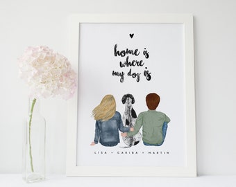 Personalisiertes Poster mit Hund, Familienposter, Paar mit Hund Geschenk, Hundeliebe, Geschenk für Menschen mit Hund,