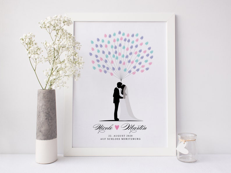 Fingerprint Poster Bridal Couple Etsy